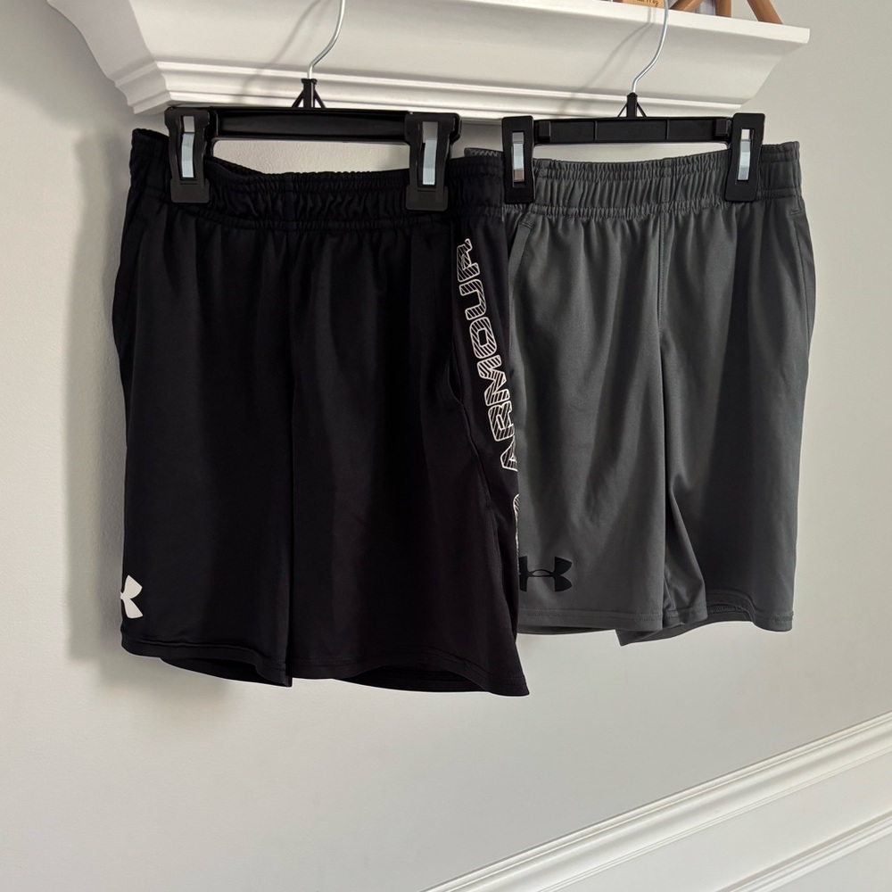 Set 2 Boys Under Armor Black and Gray Shorts- Size Small